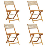 Folding Garden Chairs 4 pcs Beige Poly Rattan and Solid Wood - Front View