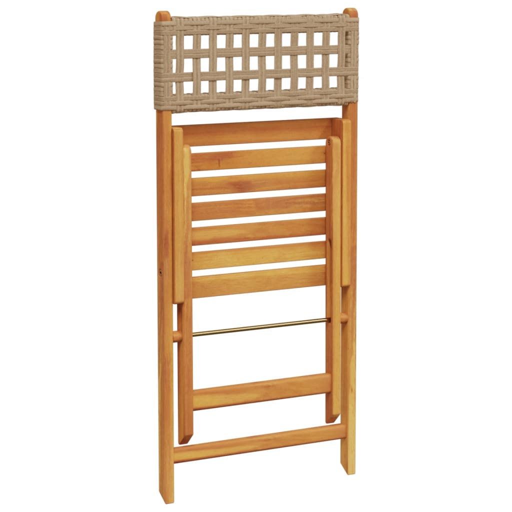 Folding Chairs 4 pcs Beige Poly Rattan and Solid Wood