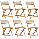Folding Garden Chairs 6 pcs Beige Poly Rattan and Solid Wood - Front View