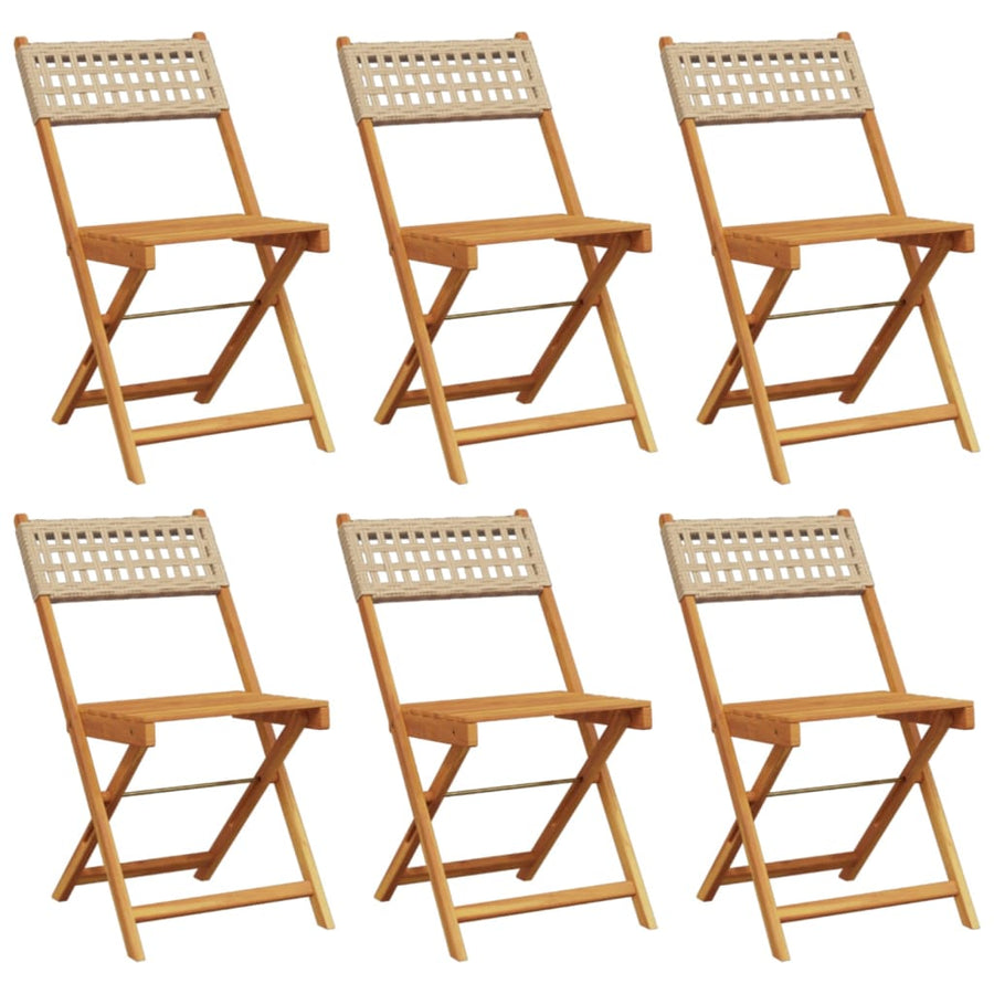 Folding Chairs 6 pcs Beige Poly Rattan and Solid Wood