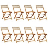 Folding Garden Chairs 8 pcs Beige Poly Rattan and Solid Wood
