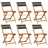 Folding Garden Chairs 6 pcs Black Solid Wood Acacia - Front View