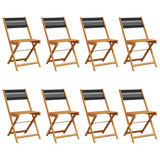 Folding Garden Chairs 8 pcs Black Solid Wood Acacia - Front View
