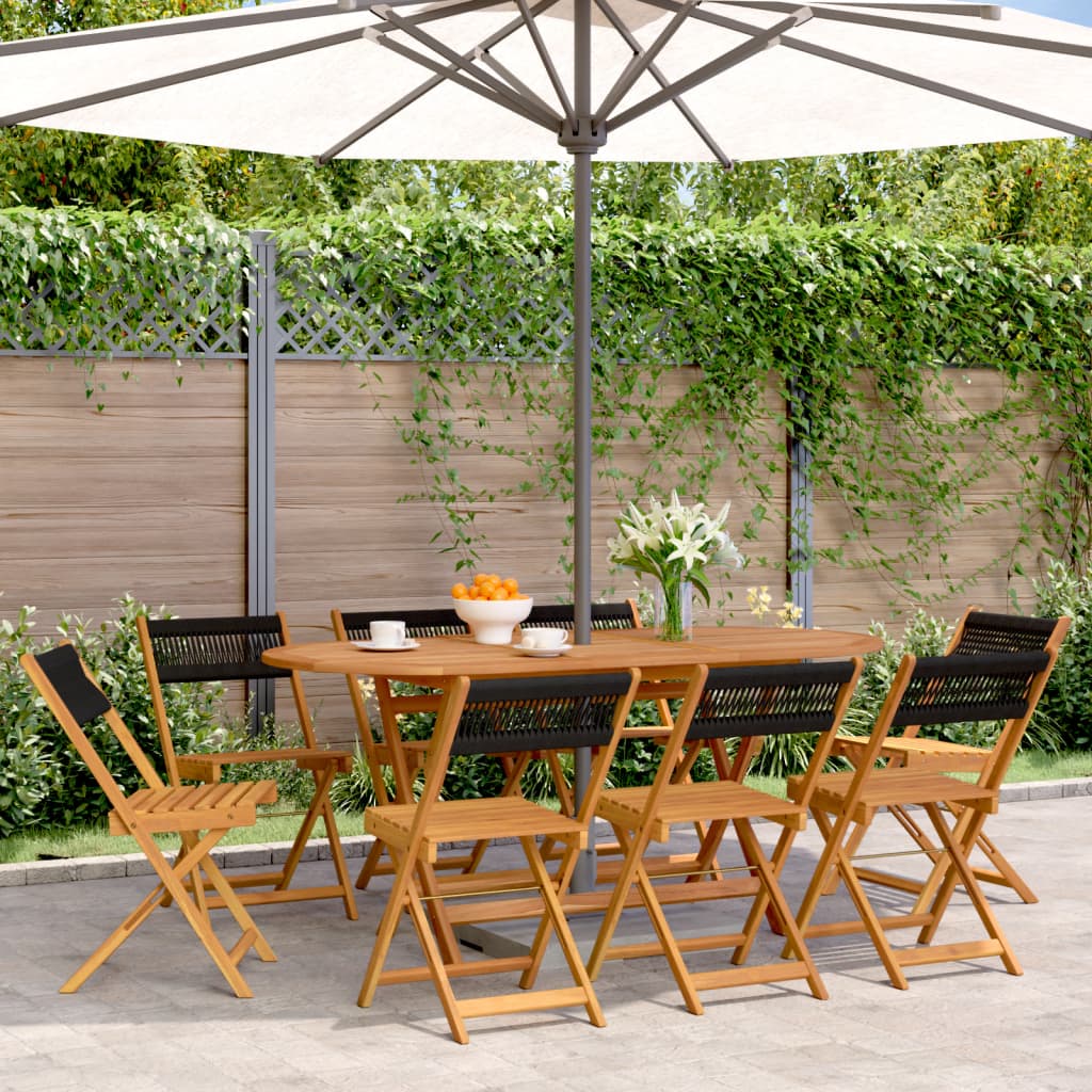 Folding Chairs 8 pcs Black Solid Wood Acacia