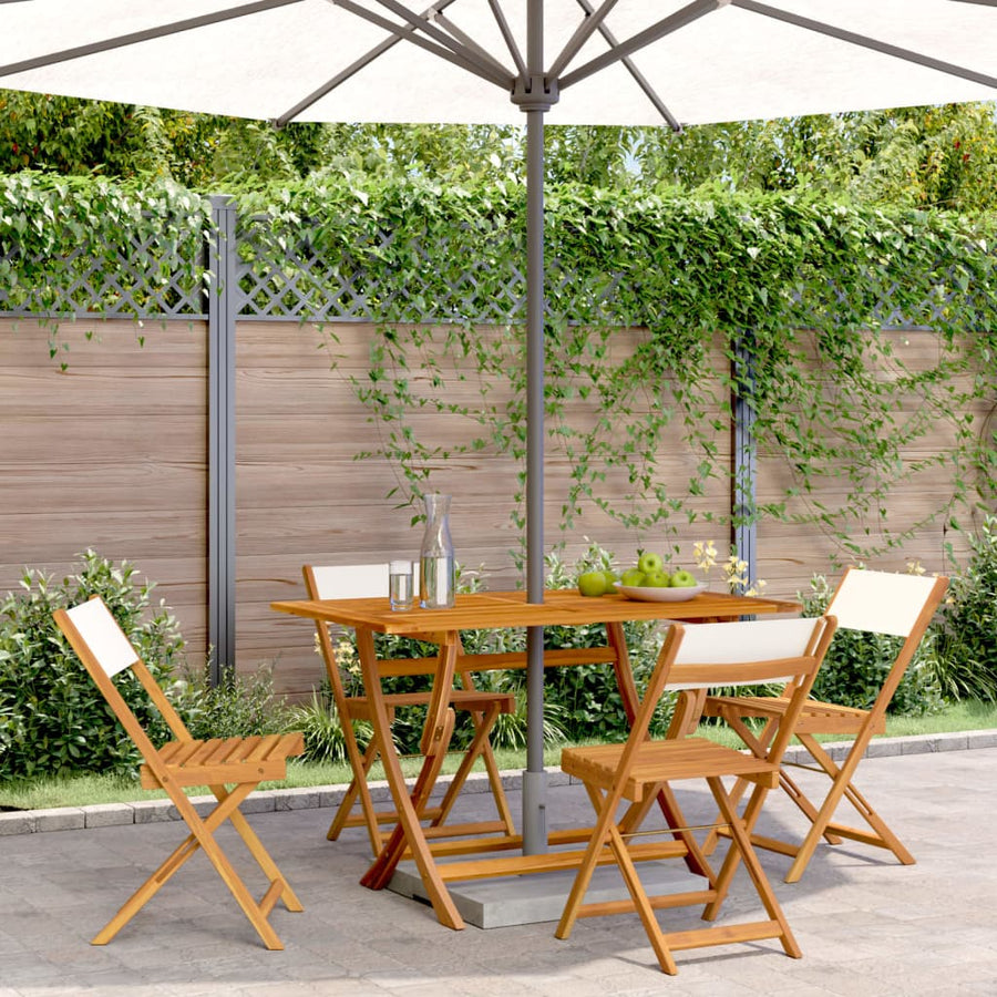 Folding Chairs 4 pcs Cream White Fabric and Solid Wood