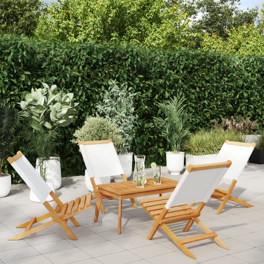 Folding Chairs 4 pcs Cream White Fabric and Solid Wood