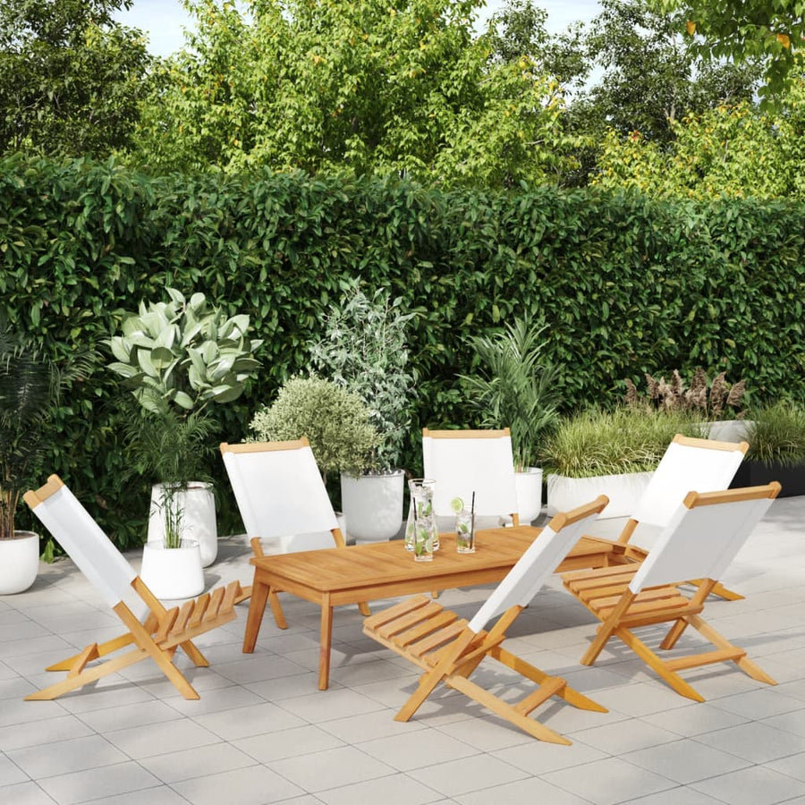 Folding Chairs 6 pcs Cream White Fabric and Solid Wood