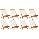 Folding Garden Chairs 8 pcs Cream White Fabric and Solid Wood - Front View