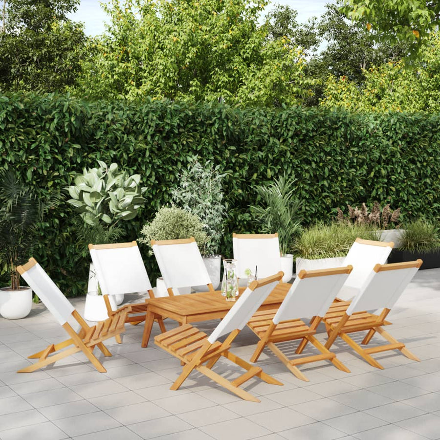 Folding Chairs 8 pcs Cream White Fabric and Solid Wood