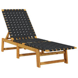 Sun Loungers 2 pcs Black Solid Wood Acacia and Fabric - Side View