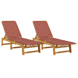 Sun Loungers 2 pcs Red Solid Wood Acacia and Fabric - Front View