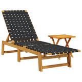 Sun Lounger with Table Black Solid Wood Acacia and Fabric - Front View