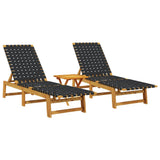 Sun Loungers 2 pcs with Table Black Solid Wood Acacia - Front View