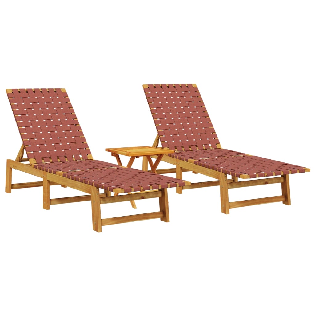 Sun Loungers 2 pcs with Table Red Solid Wood Acacia
