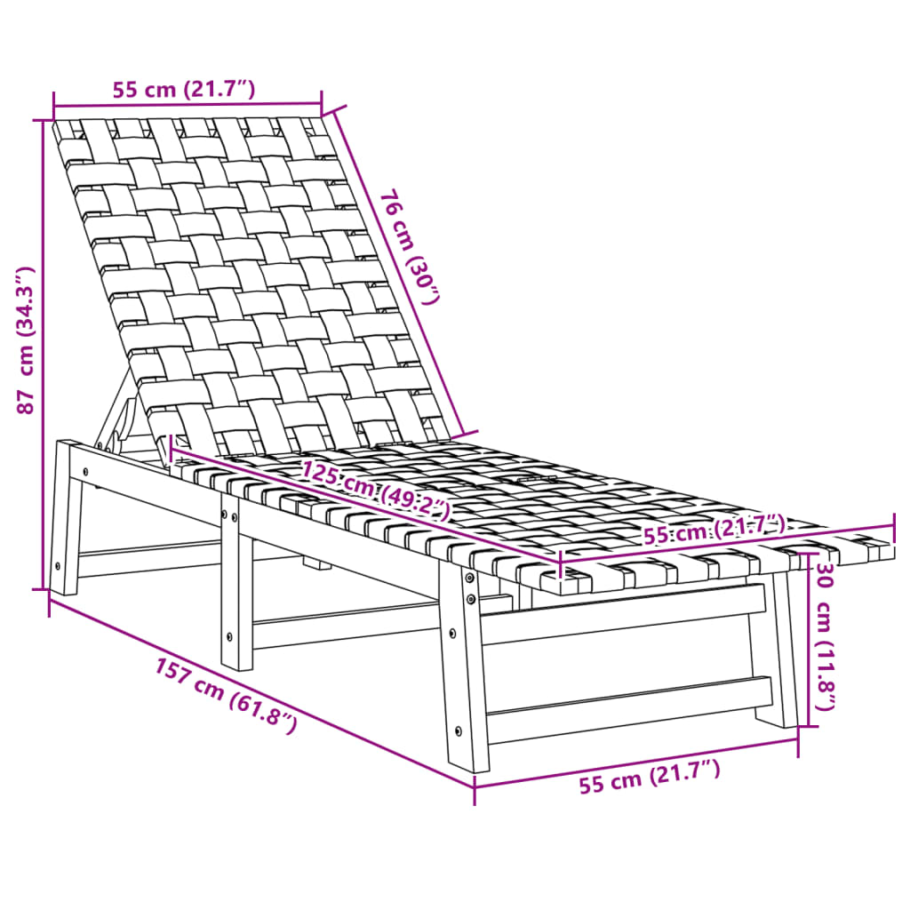 Sun Loungers 2 pcs with Table Red Solid Wood Acacia