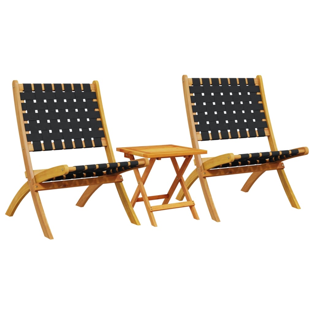 Folding Chairs 2 pcs with Table Black Solid Wood