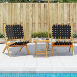 Folding Chairs 2 pcs with Table Black Solid Wood