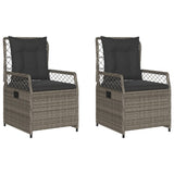 Reclining Garden Chairs 2 pcs Grey Poly Rattan - Front View