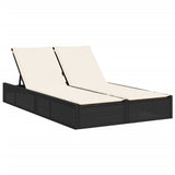 Double Sun Lounger with Cushions Black Poly Rattan - Front View