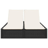 Double Sun Lounger with Cushions Black Poly Rattan - Side View