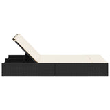 Double Sun Lounger with Cushions Black Poly Rattan - Top-Down View