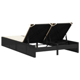 Double Sun Lounger with Cushions Black Poly Rattan - 45-Degree Angle