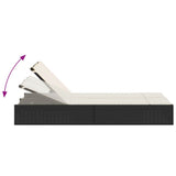 Double Sun Lounger with Cushions Black Poly Rattan
