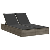 Double Sun Lounger with Cushions Grey Poly Rattan - Front View