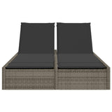 Double Sun Lounger with Cushions Grey Poly Rattan - Side View