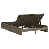 Double Sun Lounger with Cushions Grey Poly Rattan - 45-Degree Angle