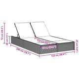 Double Sun Lounger with Cushions Grey Poly Rattan - Low Angle