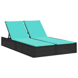 Double Sun Lounger with Cushions Black Poly Rattan - Front View