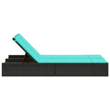 Double Sun Lounger with Cushions Black Poly Rattan - Top-Down View