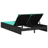 Double Sun Lounger with Cushions Black Poly Rattan - 45-Degree Angle