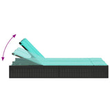 Double Sun Lounger with Cushions Black Poly Rattan - Rear View