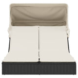 Double Sun Lounger with Canopy and Cushions Black Poly Rattan - Side View