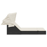 Double Sun Lounger with Canopy and Cushions Black Poly Rattan - Top-Down View
