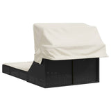 Double Sun Lounger with Canopy and Cushions Black Poly Rattan - 45-Degree Angle