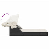 Double Sun Lounger with Canopy and Cushions Black Poly Rattan - Rear View