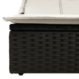 Double Sun Lounger with Canopy and Cushions Black Poly Rattan - Close-Up Angle