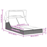 Double Sun Lounger with Canopy and Cushions Black Poly Rattan - Low Angle