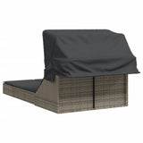 Double Sun Lounger with Canopy and Cushions Grey Poly Rattan