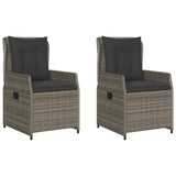 Reclining Garden Chairs 2 pcs Grey Poly Rattan - Front View