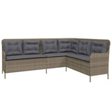 Garden Sofa with Cushions L-Shaped Grey Poly Rattan - Front View