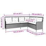 Garden Sofa with Cushions L-Shaped Grey Poly Rattan - Low Angle