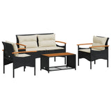 4 Piece Garden Sofa Set with Cushions Black Poly Rattan