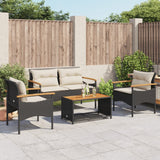 4 Piece Garden Sofa Set with Cushions Black Poly Rattan - Side View
