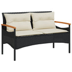 Garden Bench with Cushions 116x62.5x74 cm Black Poly Rattan