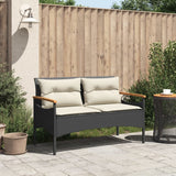Garden Bench with Cushions 116x62.5x74 cm Black Poly Rattan - Side View