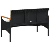Garden Bench with Cushions 116x62.5x74 cm Black Poly Rattan - Rear View
